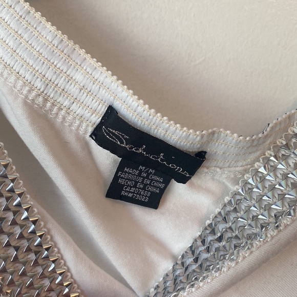 FREE WITH PURCHASE New White One Shoulder Dress with Silver Trim - Picture 5 of 7